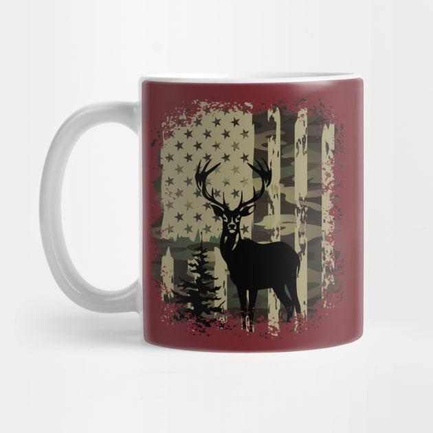 Camo US Flag Deer Elk Buck Camoflage Hunting Hunter Dad by Just Me Store